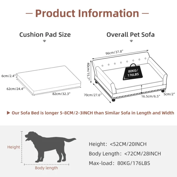 Elevated Dog Bed Sofa Microfiber Leather Cover Luxurious Extra Large Pet Snuggle Lounge Chair with Removable Cushion - Image 7