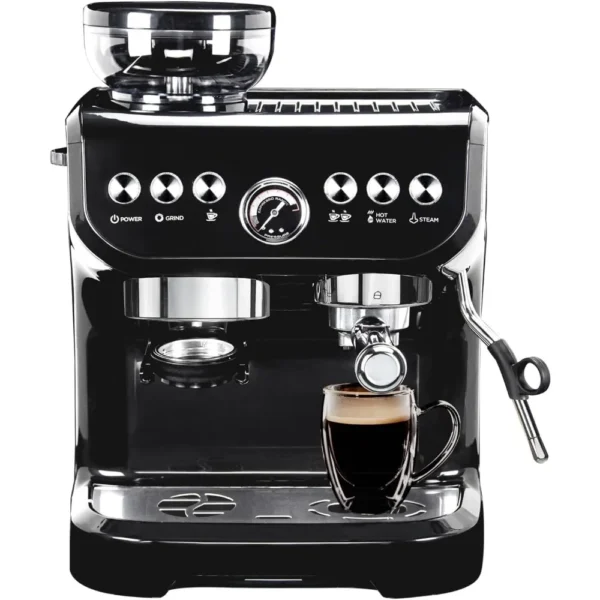 Espresso Machine 15 Bar, Coffee Maker With Milk Frother Steam Wand, Built-In Bean Grinder