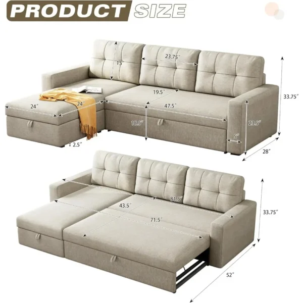 Living Room Sofas Living Room Convertible Sofa Bed With 3 Cushions and Breathable Fabric for Apartments Offices Furniture Home - Image 6