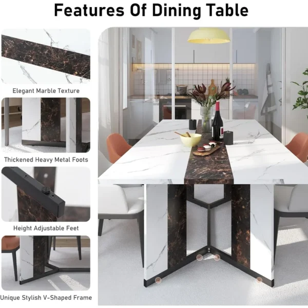 Dining Table Sets,71In Rectangular White Dining Table  W/35 Marble-Color Wood Watrproof Tabletop,Living Room Dinings Table Set - Image 4