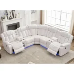 Power Recliner Sectional Sofa Couches with Bass Speakers for Living Room,Leather Reclining Corner Sectionals Sofa Couch Sets wit