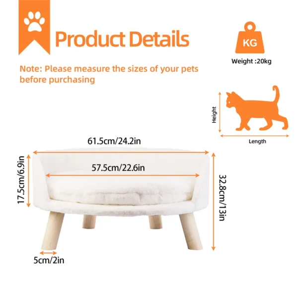 Luxury Cat Bed Soft Warm Plush Fabric Pet Nesting Chair Bed Stool Wood Legs with Cushion Pad Washable Waterproof for Small Pets - Image 7