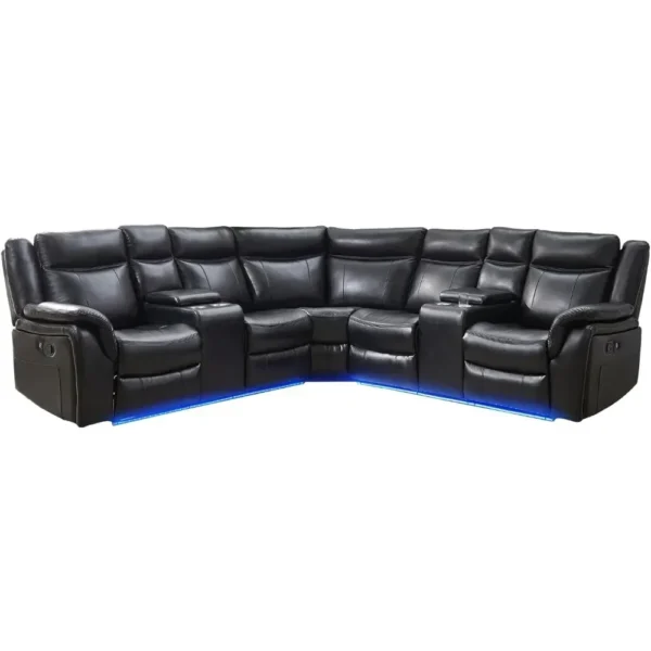 recliner，Manual Recliner Sofa Sectional Couches with LED Light for Living Room, Leather Reclining Corner Sectionals Sofa - Image 6