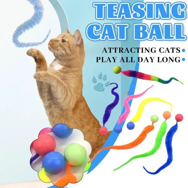 Kitten Interactive Toys Tickle Cat Colorful Bouncing Pet Toys Teasing Playing Plush Cat Ball Indoor Kitten Bite With Ball T M5T1 - Image 2