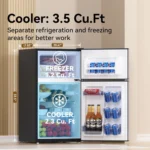 Mini Fridge with Freezer 3.5 Cu.Ft. 2 Door Refrigerator and Freezer Small Fridge for Bedroom Home Office Dorm, Small Dri