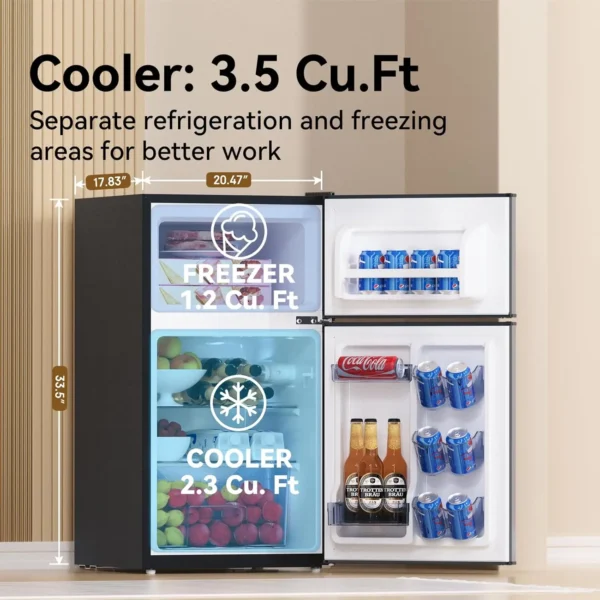 Mini Fridge with Freezer 3.5 Cu.Ft. 2 Door Refrigerator and Freezer Small Fridge for Bedroom Home Office Dorm, Small Dri - Image 2