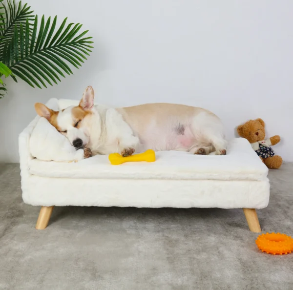 Elevated Pet Bed Solid Wood Leg Dog Cat Sofa for Indoor  L Shape Plush Couch Lounge with Soft Cushion - Image 2