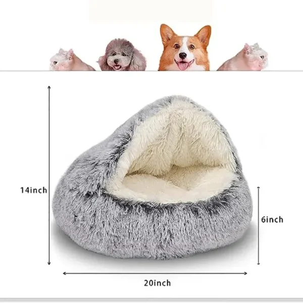 Soft Plush Pet Bed with Cover Round Cat Bed Pet Mattress Warm Cat Dog 2 in 1 Sleeping Nest Cave for Small Dogs - Image 2