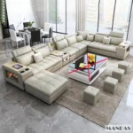MINGDIBAO Nordic Fabric Sofa Set with Bluetooth Speaker & USB - Modern Living Room Modular Sofas Big U Shape Corner Cloth Couch