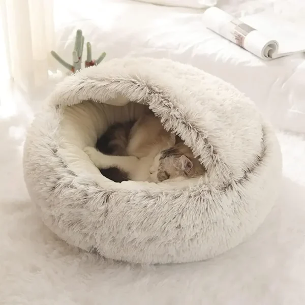 Soft Plush Pet Bed with Cover Round Cat Bed Pet Mattress Warm Cat Dog 2 in 1 Sleeping Nest Cave for Small Dogs - Image 4