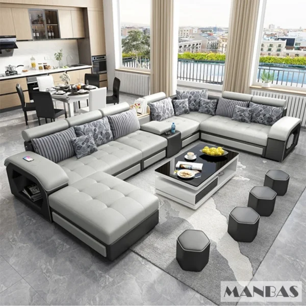 MINGDIBAO Fabric Sofa Set Furniture Living Room Sofa Set with USB and Stools / Big U Shape Cloth Couch Sofas for Home Furniture - Image 5