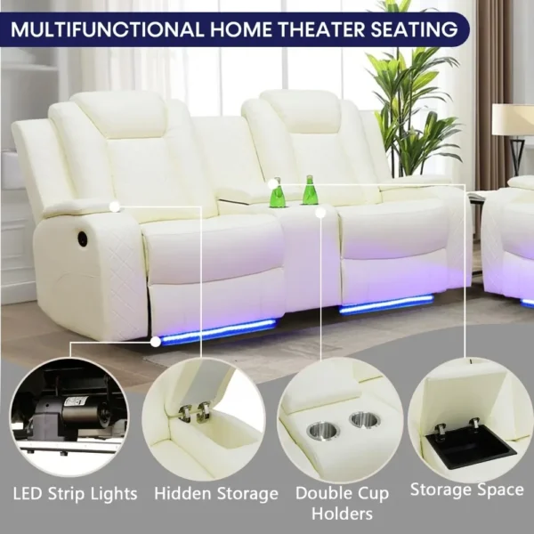 Recliner Sofa Set, Leather Reclining Sofa with USB Port/Wireless Charger/Storage Console/Cup Holder, Sofa Living Room Furniture - Image 3