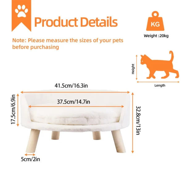 Luxury Cat Bed Soft Warm Plush Fabric Pet Nesting Chair Bed Stool Wood Legs with Cushion Pad Washable Waterproof for Small Pets - Image 6