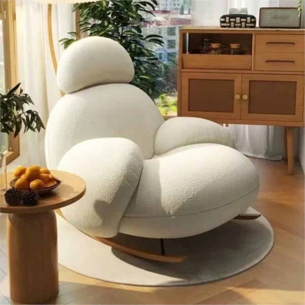 Nordic Cute Sofa Single Chair Net Rocking Chair Cream Lazy Simple Balcony Pedal Bedroom Living Room Sofas Home Furniture Couch - Image 3