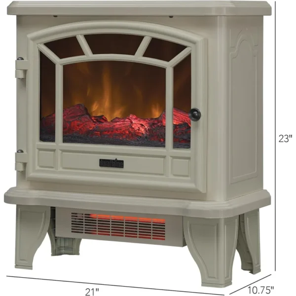 Electric Fireplace Stove 1500 Watt Infrared Heater with Flickering Flame Effects - Cream - Image 3