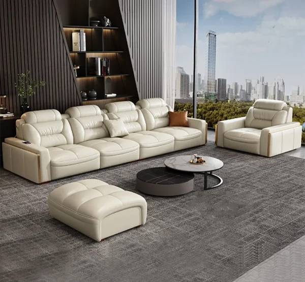 Premium Italian Genuine Leather Sectional Sofa Sets Couch Sofas with USB and Bluetooth Speaker - MANBAS Living Room Furniture - Image 3