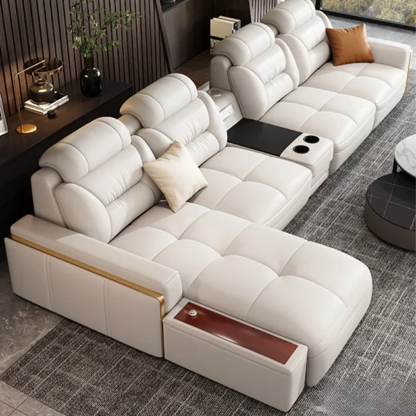 Premium Italian Genuine Leather Sectional Sofa Sets Couch Sofas with USB and Bluetooth Speaker - MANBAS Living Room Furniture - Image 2