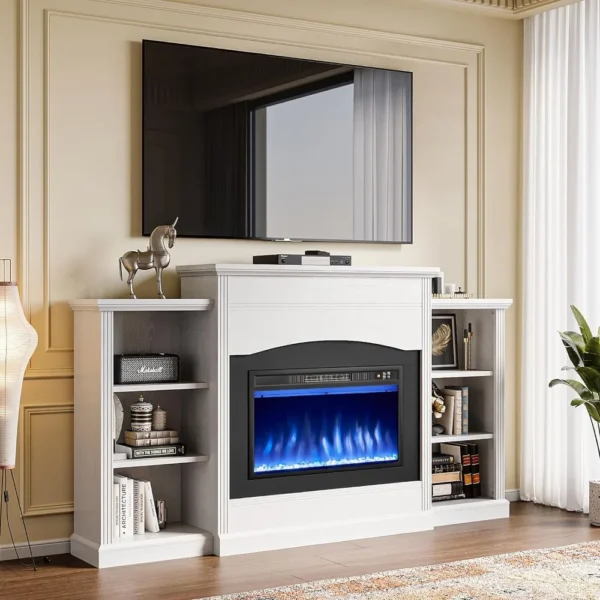 Electric Fireplace with 67" Mantel, Fireplace TV Stand with Storage Shelves, 23'' Multifunctional Fire Places Insert Heater