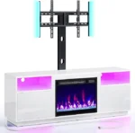 Fireplace TV Stand with Led Lights and Power Outlets, Entertainment Center with Electric Fireplace, wivel TV Stand Mount