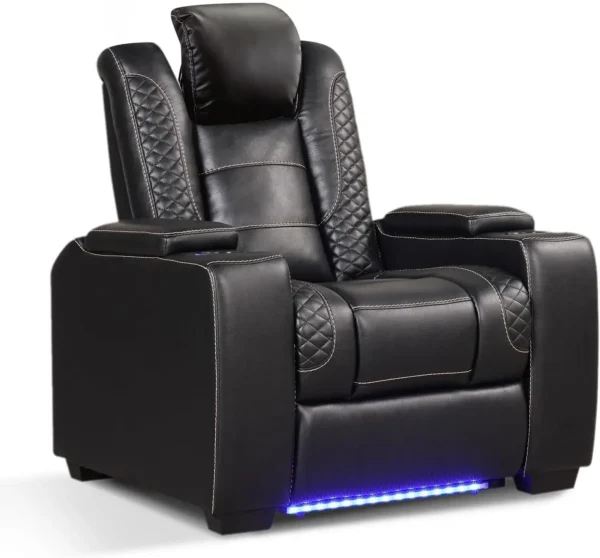 PU Reclining Sofas with Powered Headrest, LED Lights, USB Port, Cup Holders, Dual Motors Movie Reclining Chairs - Image 7