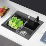 Large Capacity Kitchen Sink Black King Kong Sink + Sewer Set + Black Soap Dispenser + Faucet Washing Basin