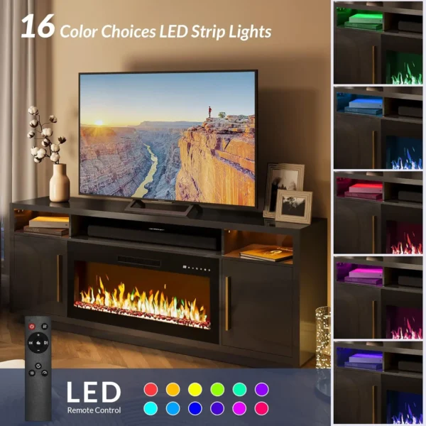 Fireplace TV Stand for TVs Up to 75", LED Light Entertainment Center with 36" Electric Fireplace Heater