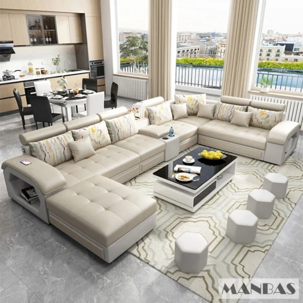 MINGDIBAO Fabric Sofa Set Furniture Living Room Sofa Set with USB and Stools / Big U Shape Cloth Couch Sofas for Home Furniture - Image 2