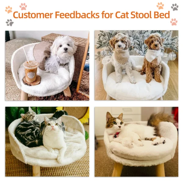 Luxury Cat Bed Soft Warm Plush Fabric Pet Nesting Chair Bed Stool Wood Legs with Cushion Pad Washable Waterproof for Small Pets - Image 5