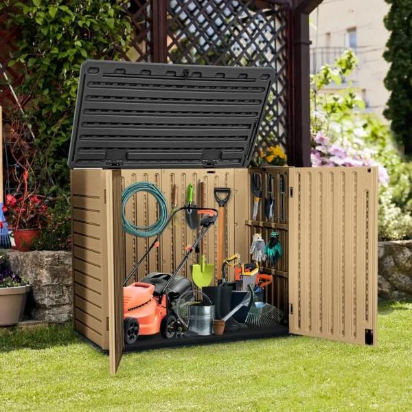 Outdoor Horizontal Storage Sheds w/o Shelf, 35 Cu Ft Lockable Resin Waterproof Shed, Ideal for Garden Tools, Easy to Assemble - Image 2