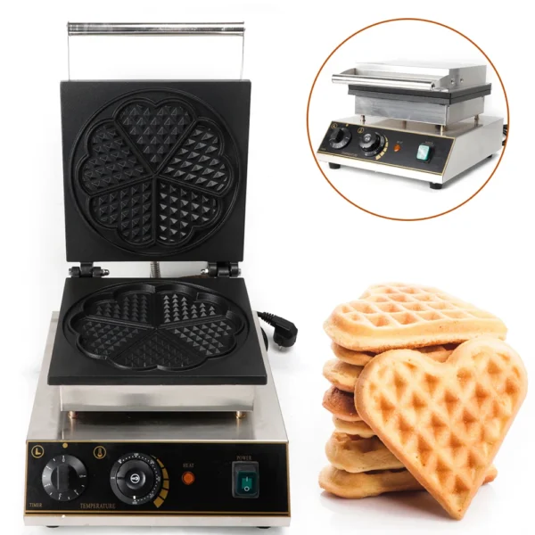 1750W Waffle Maker, Stainless Steel Heart Shape Muffin Maker Non-Stick Mold with Temperature & Time Controls 220V - Image 3