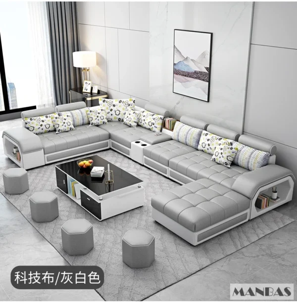 MINGDIBAO Fabric Sofa Set Furniture Living Room Sofa Set with USB and Stools / Big U Shape Cloth Couch Sofas for Home Furniture - Image 6