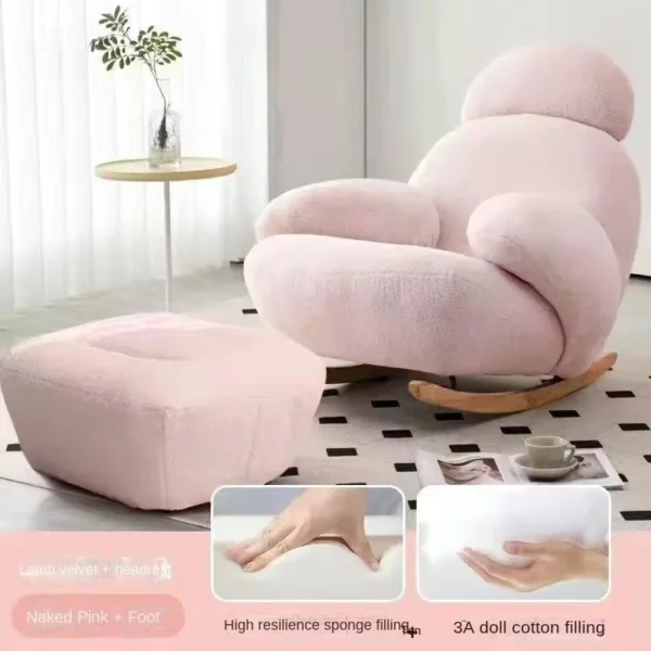 Nordic Cute Sofa Single Chair Net Rocking Chair Cream Lazy Simple Balcony Pedal Bedroom Living Room Sofas Home Furniture Couch - Image 16