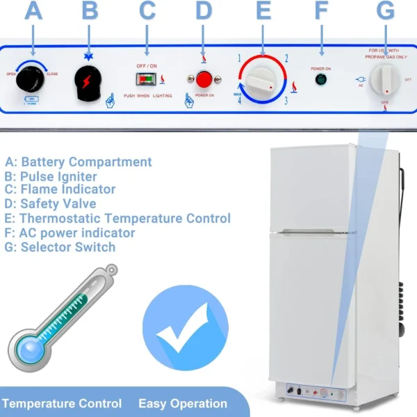 Smad 6.1 Cu. Ft RV Propane Refrigerator, Propane Fridge with Freezer LPG/110V 2 Way Gas Fridge with Reversible Door - Image 3