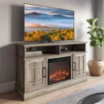 Traditional 58" Rustic TV Stand with 23" Electric Fireplace Heater with Sound, Media Entertainment Center Console Table for