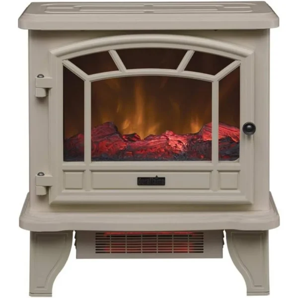 Electric Fireplace Stove 1500 Watt Infrared Heater with Flickering Flame Effects - Cream - Image 5