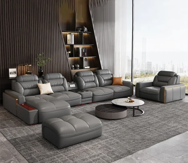 Premium Italian Genuine Leather Sectional Sofa Sets Couch Sofas with USB and Bluetooth Speaker - MANBAS Living Room Furniture - Image 8