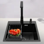 Large Capacity Kitchen Sink Black King Kong Sink + Sewer Set + Black Soap Dispenser + Faucet Washing Basin