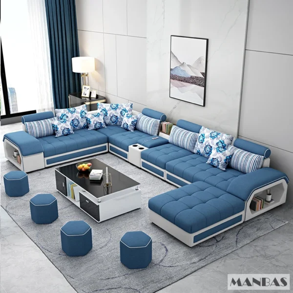 MINGDIBAO Fabric Sofa Set Furniture Living Room Sofa Set with USB and Stools / Big U Shape Cloth Couch Sofas for Home Furniture - Image 4