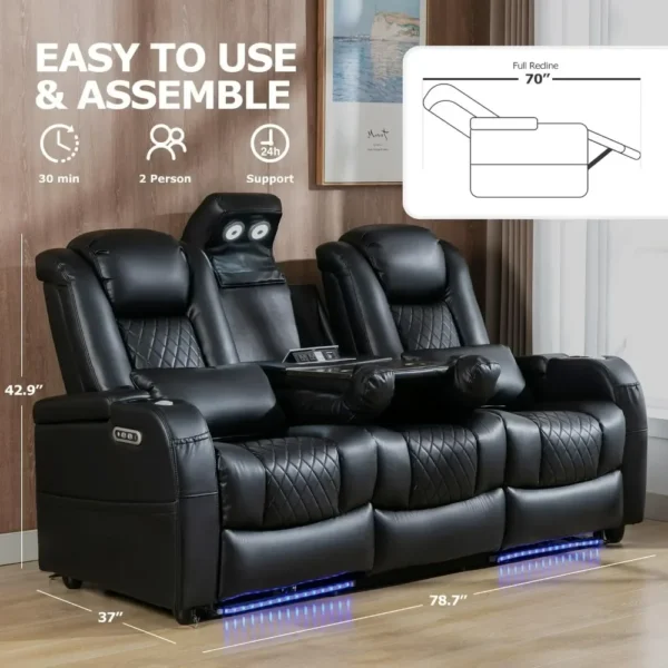 Reclining Sofas, Touch Reading Lights, Lumbar Pillow, Tray Table, Center Drop Down Console, Movie Theater Recliner Sofas - Image 2