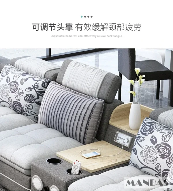 MINGDIBAO Nordic Fabric Sofa Set with Bluetooth Speaker & USB - Modern Living Room Modular Sofas Big U Shape Corner Cloth Couch - Image 5