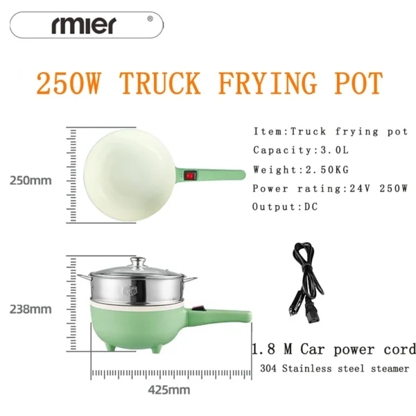 24V Multifunction Electric Frying Pan Steamer Home Appliance Portable for Truck RV Camper and Camping - Image 6