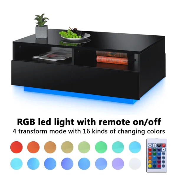 RGB LED Coffee Table High Gloss Simple Design Side Table for Living Room Furniture Tea Table Desks Home Storage Organzier - Image 6