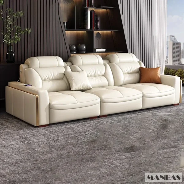 Premium Italian Genuine Leather Sectional Sofa Sets Couch Sofas with USB and Bluetooth Speaker - MANBAS Living Room Furniture - Image 4