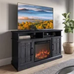 Traditional 58" Rustic TV Stand with 23" Electric Fireplace Heater with Sound, Media Entertainment Center Console Table for
