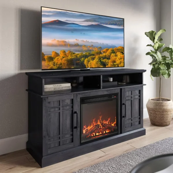 Traditional 58" Rustic TV Stand with 23" Electric Fireplace Heater with Sound, Media Entertainment Center Console Table for - Image 11