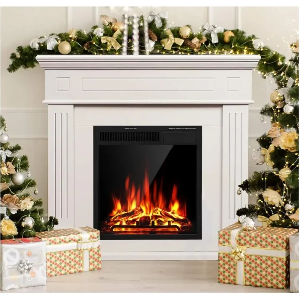 Electric Fireplace Mantel Package Wooden Surround Firebox TV Stand Free Standing Electric Fireplace Heater with Logs