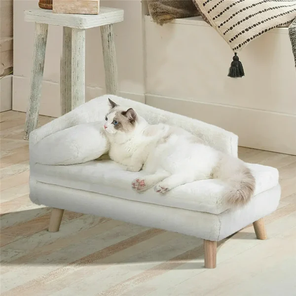 Elevated Pet Bed Solid Wood Leg Dog Cat Sofa for Indoor  L Shape Plush Couch Lounge with Soft Cushion - Image 3