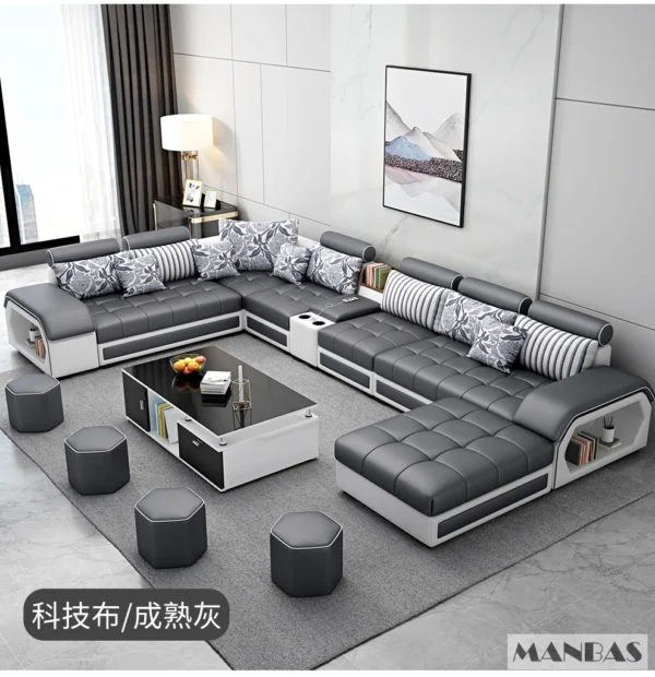 Linlamim Fabric Sofa Set Furniture Living Room Sofa Set with USB and Stools / Big U Shape Cloth Couch Sofas for Home Furniture - Image 5