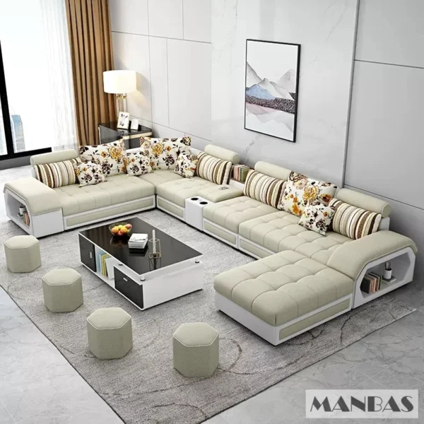 Linlamim Fabric Sofa Set Furniture Living Room Sofa Set with USB and Stools / Big U Shape Cloth Couch Sofas for Home Furniture - Image 4