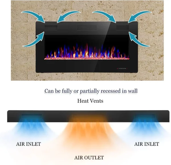 36 inch Recessed and Wall Mounted Electric Fireplace, Ultra Thin ad Low Noise, Fit for 2 x 4 and 2 x 6 Stud, Remote Co - Image 3